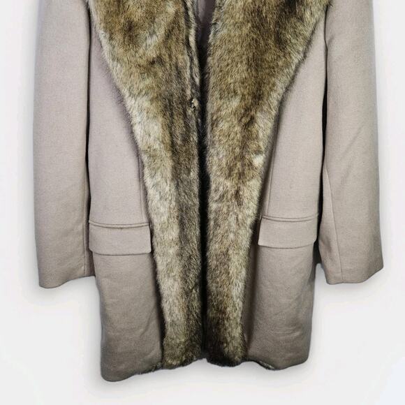Jordan Craig Black Label Tan Long Faux Fur Trim Wool Blend Coat Womens Plus 2X - Picture 3 of 9